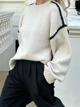 Contrasting Knitted Elegant O Neck Long Sleeve Loose Sweater